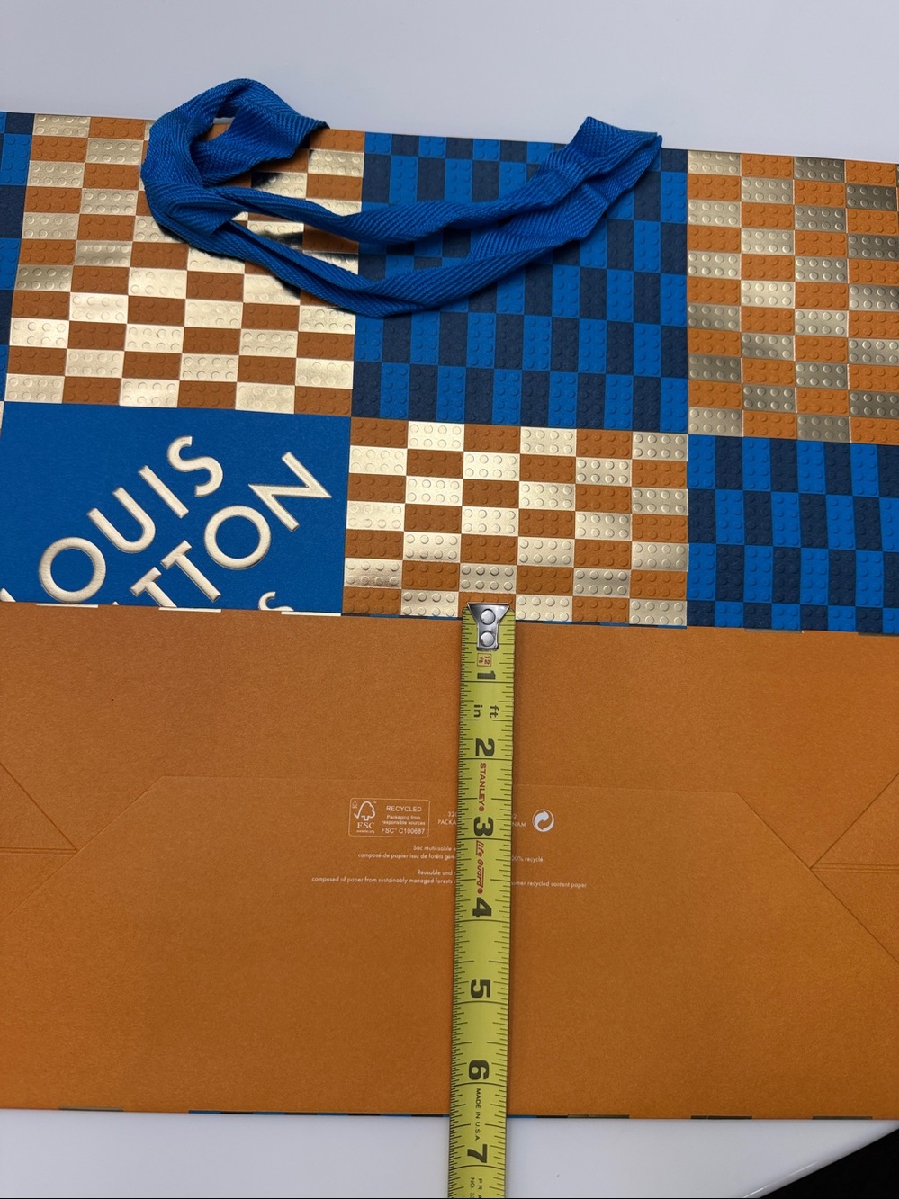 Louis Vuitton Blue and Gold Checkerboard Gift Bag with Logo Panel - Picture 6 of 6